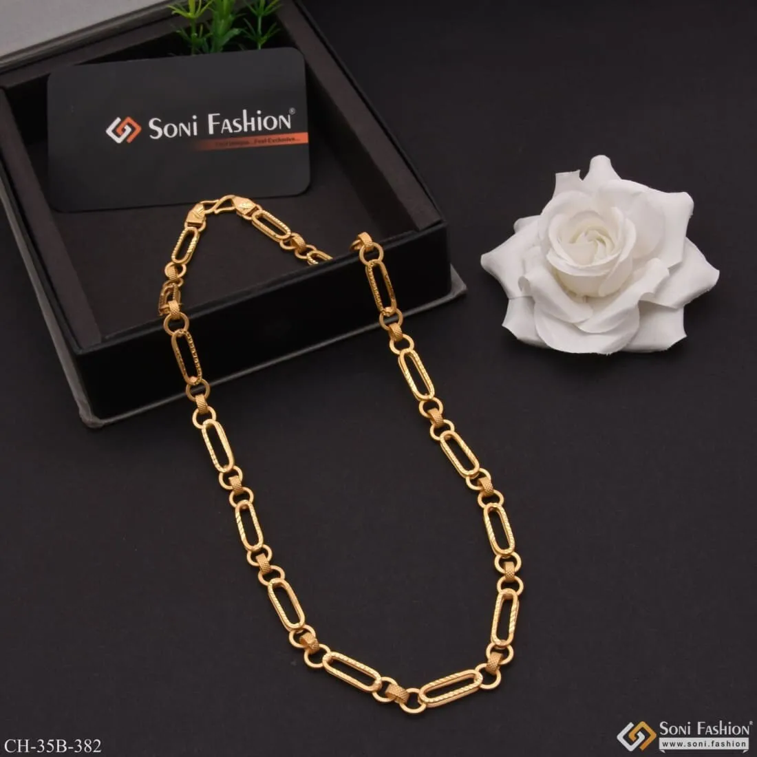 1 Gram Gold - Owel Shape Artisanal Design Gold Plated Chain for Men - Style B382