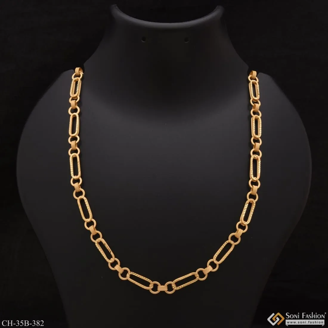 1 Gram Gold - Owel Shape Artisanal Design Gold Plated Chain for Men - Style B382