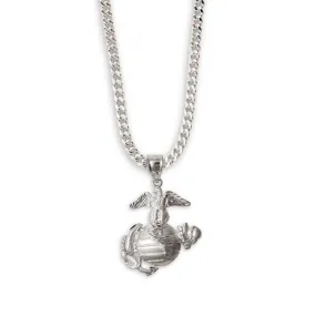 1" Eagle, Globe, and Anchor Pendant With Curb Chain - Sterling Silver