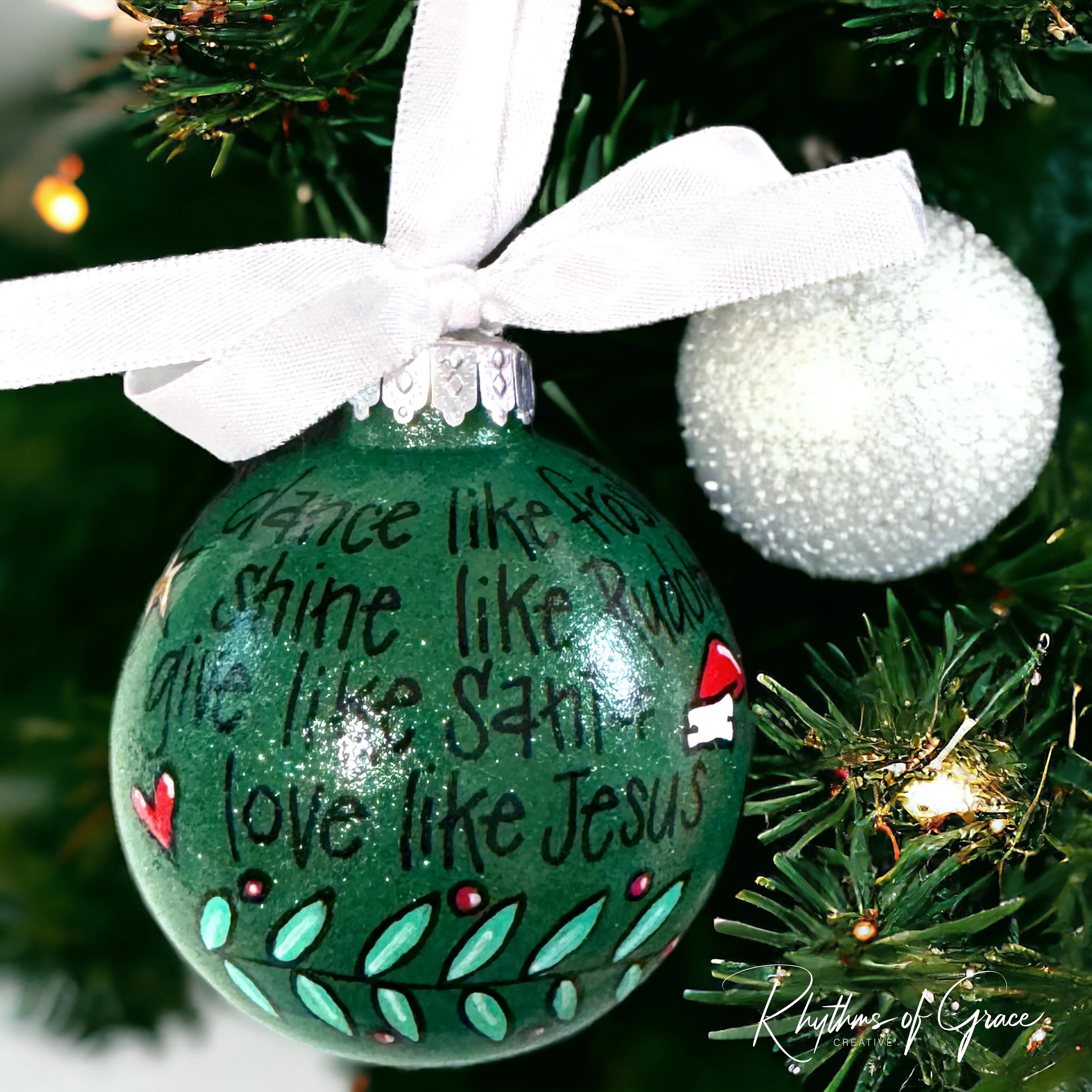 2024 Christmas Ornament: “Dance like Frosty. Shine like Rudolf. Give like Santa. Love like Jesus.”