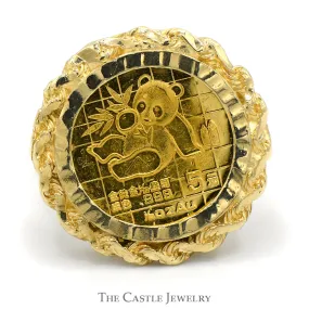 24K Gold 1989 Panda Coin Ring in 14k Yellow Gold Rope Designed Bezel Mount