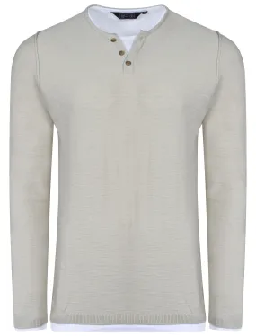 Ashcroft Y Neck Mock T-Shirt Insert Jumper In Stone - Dissident