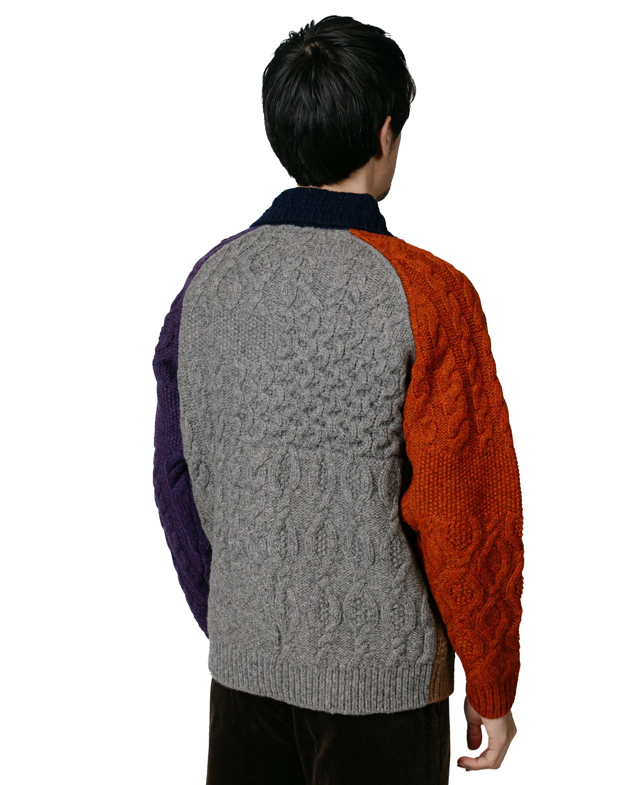 Beams Plus Cardigan Aran Patchwork Multi