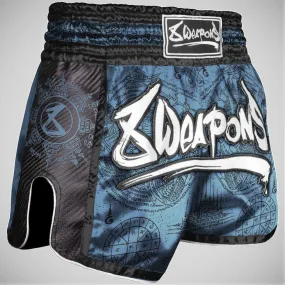 Blue/Black 8 Weapons Yantra Petrol Carbon Muay Thai Shorts