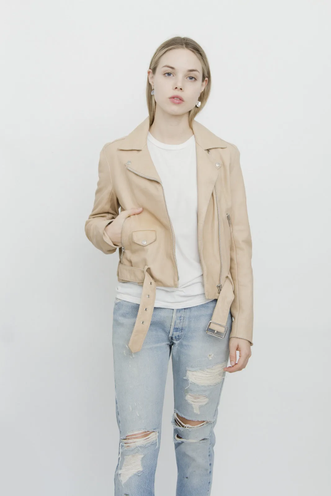 BLUSH PINK LEATHER MOTO JACKET