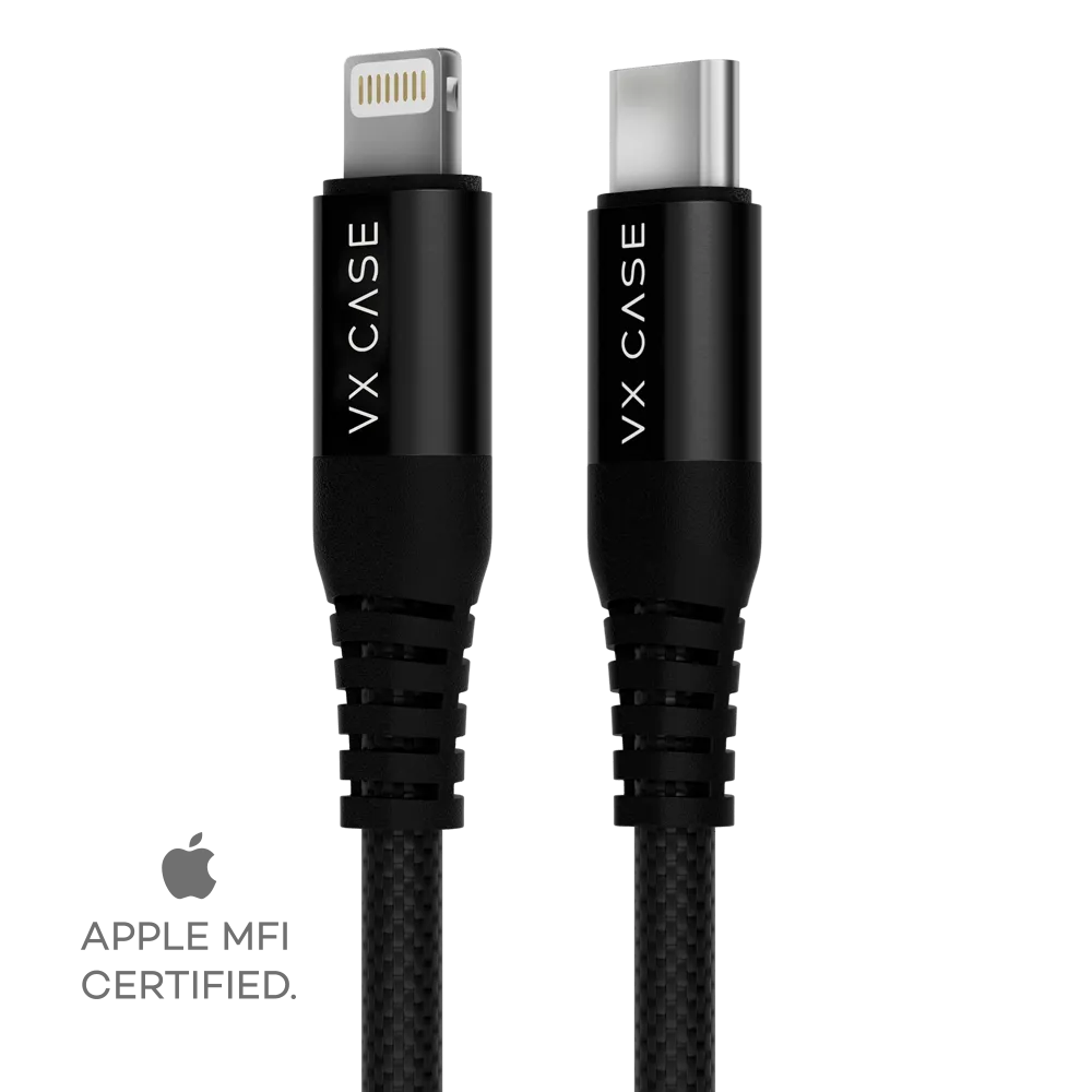 Cabo para iPhone/iPad USB Tipo-C Turbo Lightning MFI Dragon 1,20m VX Case Preto