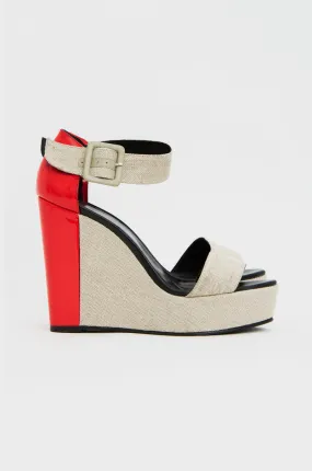 CANVAS PATENT WEDGES