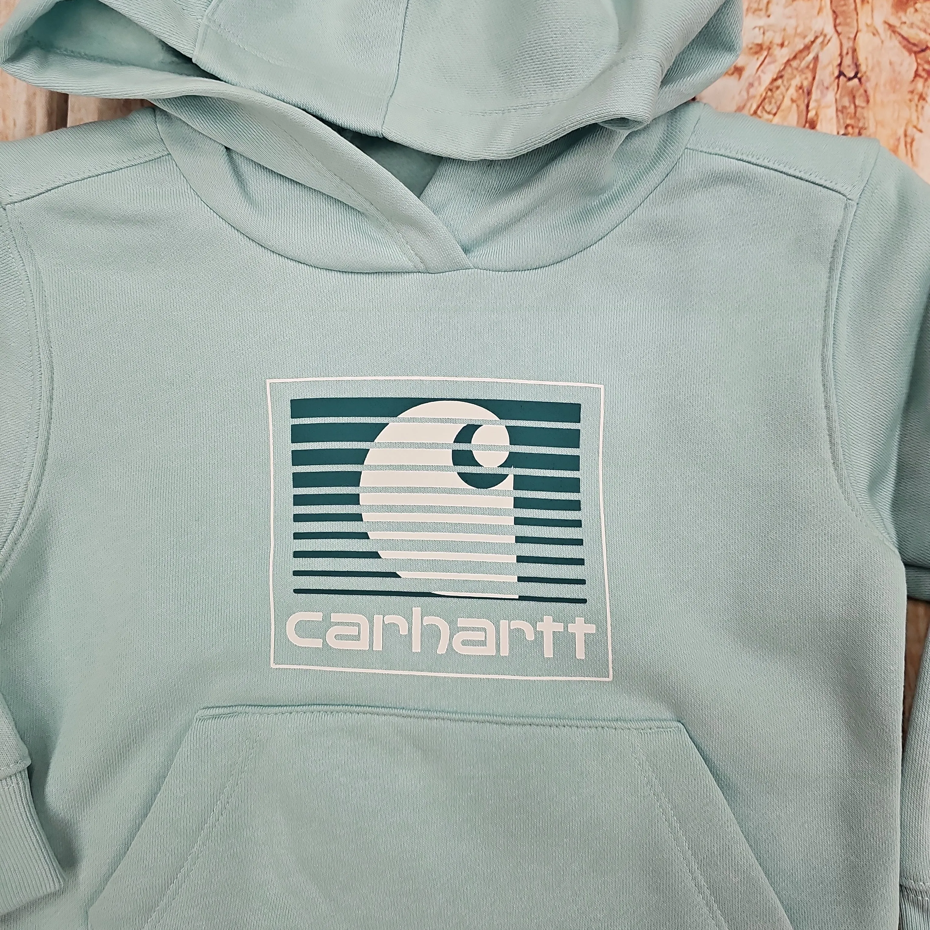 CARHARTT GIRLS LONG SLEEVE GRAPHIC HOODED SWEATSHIRT PASTEL TURQUOISE A180