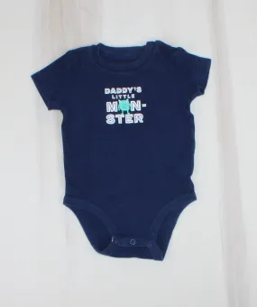 CARTERS DADDY'S LITTLE MONSTER NAVY ONESIE 6M EUC