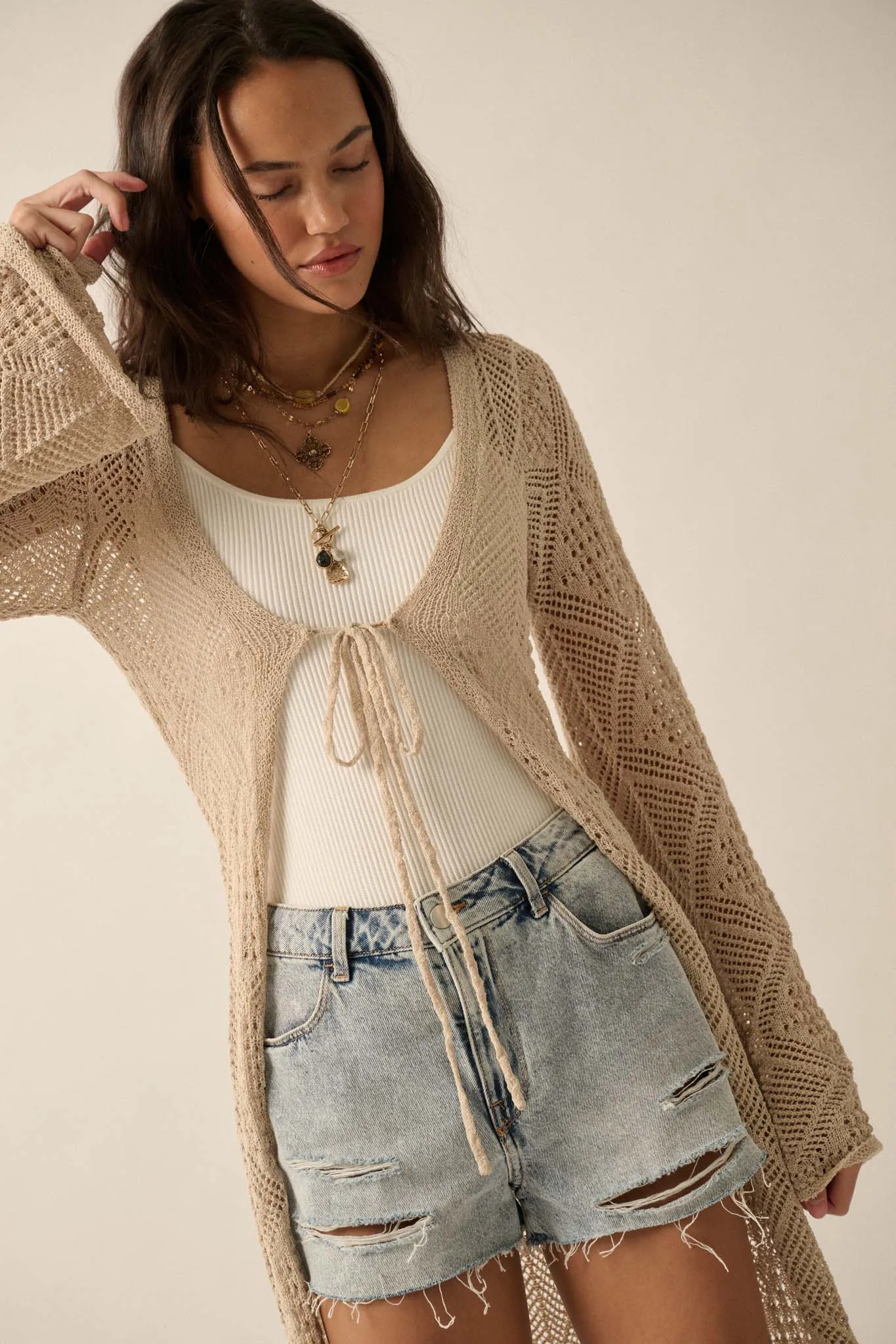 Diamond Days Geometric Crochet Duster Cardigan