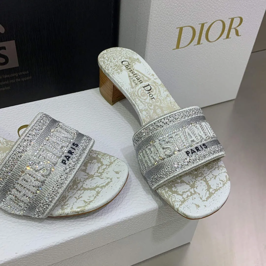 Dior Women’s Shoes Dway Heeled Slide Metallic Thread Strass