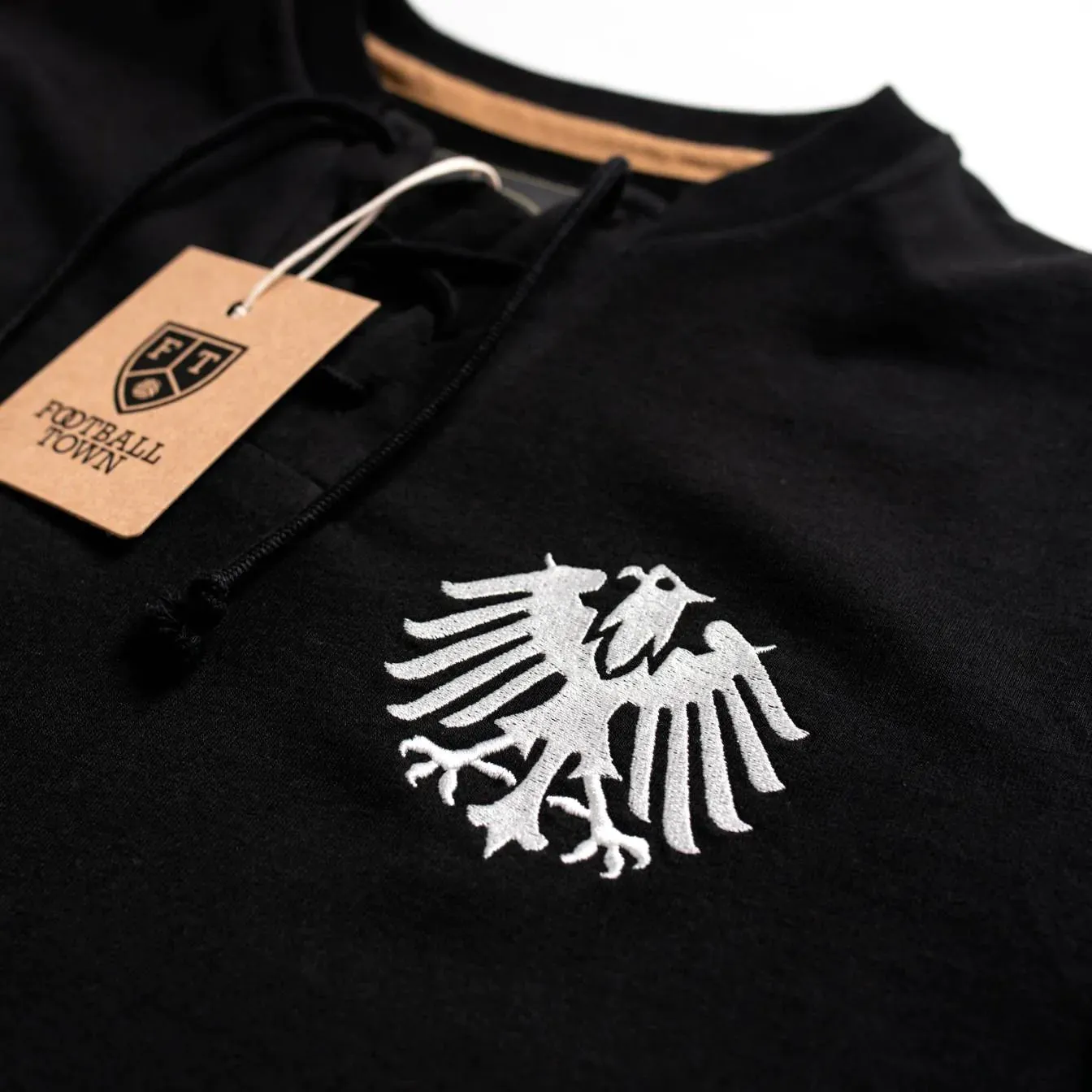 Germany Soccer-Inspired Retro with Laces Long Sleeve Shirt (Black)