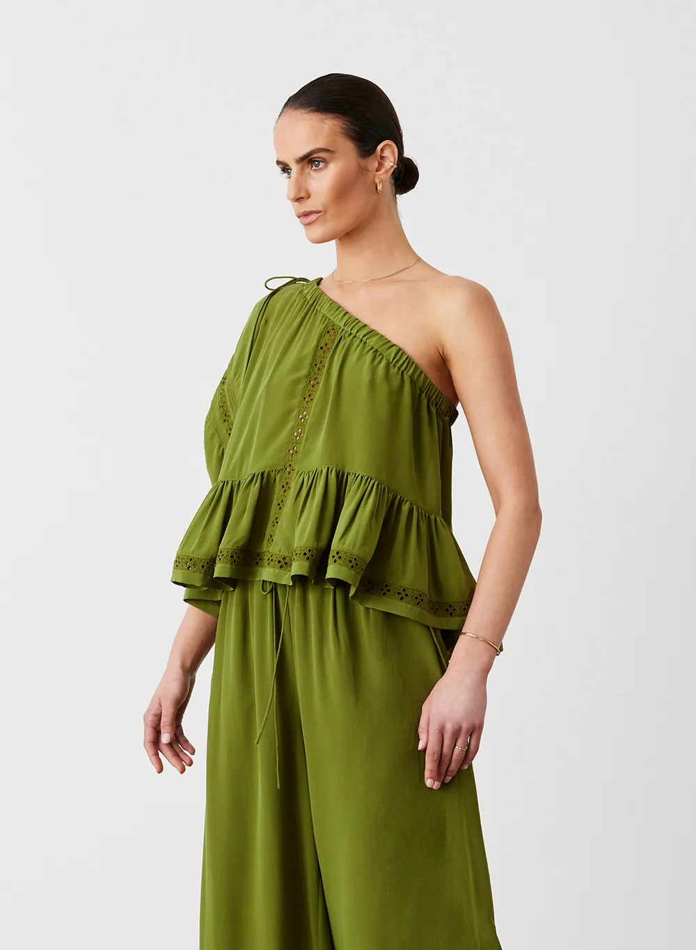 Isla Silk Smock Top | Sandwash Olive