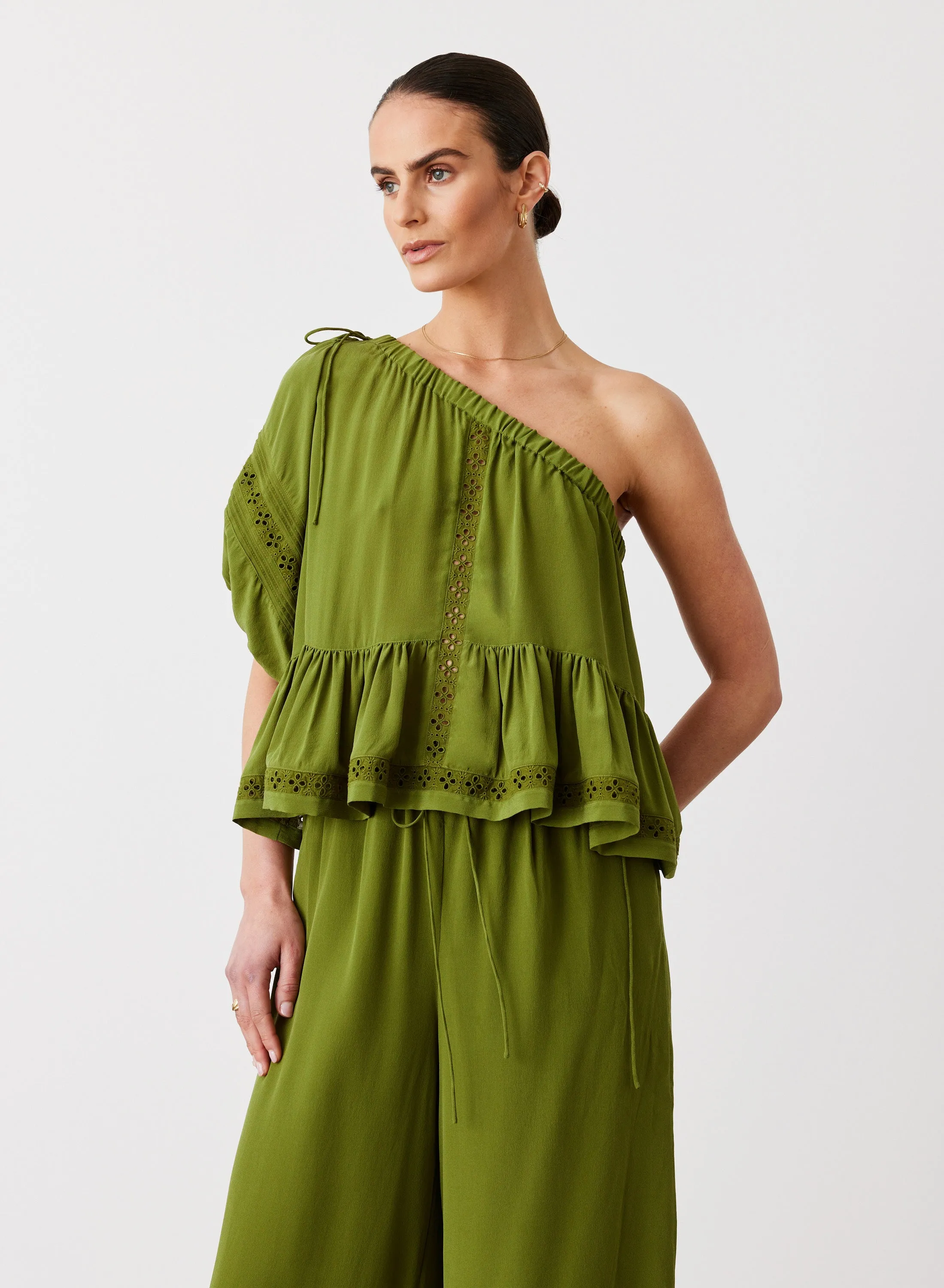 Isla Silk Smock Top | Sandwash Olive