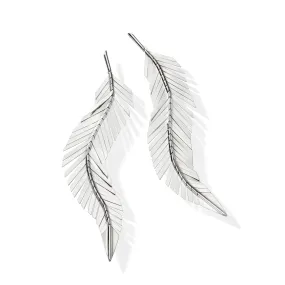 Large White Gold Feather Earrings