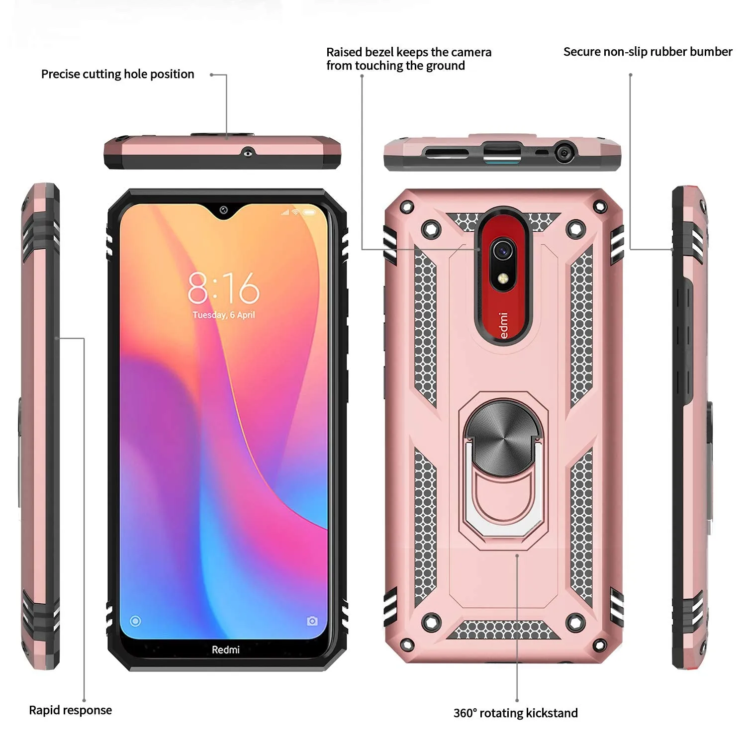 LeYi for Xiaomi Redmi 8/Redmi 8A Case with HD Screen Protector(1 Pack),Ring Holder [Military Grade] Protective Silicone Shockproof Tough Armour Cover