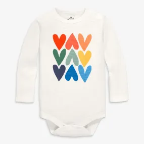 Long sleeve rainbow hearts babysuit