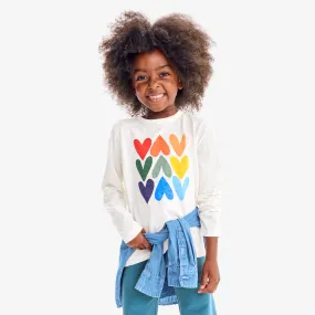 Long sleeve rainbow hearts tee