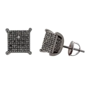 MODERN WHITE GOLD GEOMETRIC STUD EARRINGS WITH 82 BLACK DIAMONDS, 1/4 CT TW