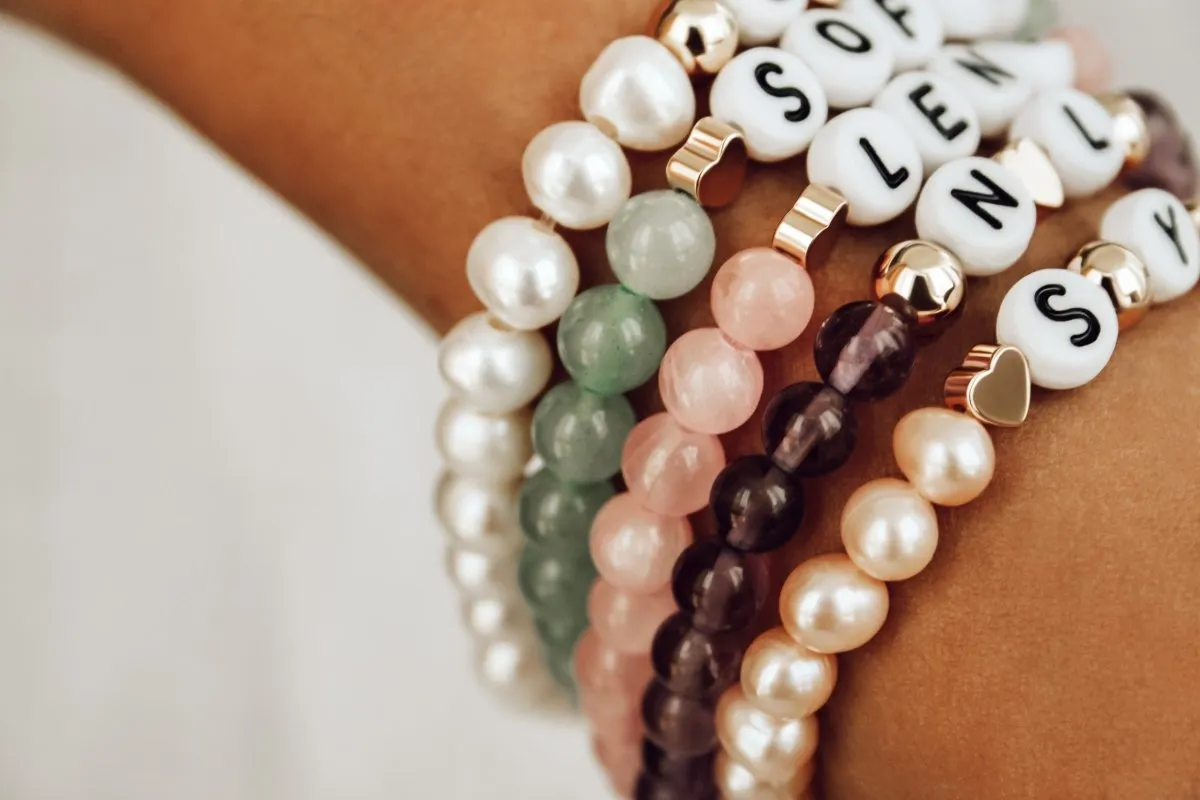 Natural Stone Bracelet with Letter Beads