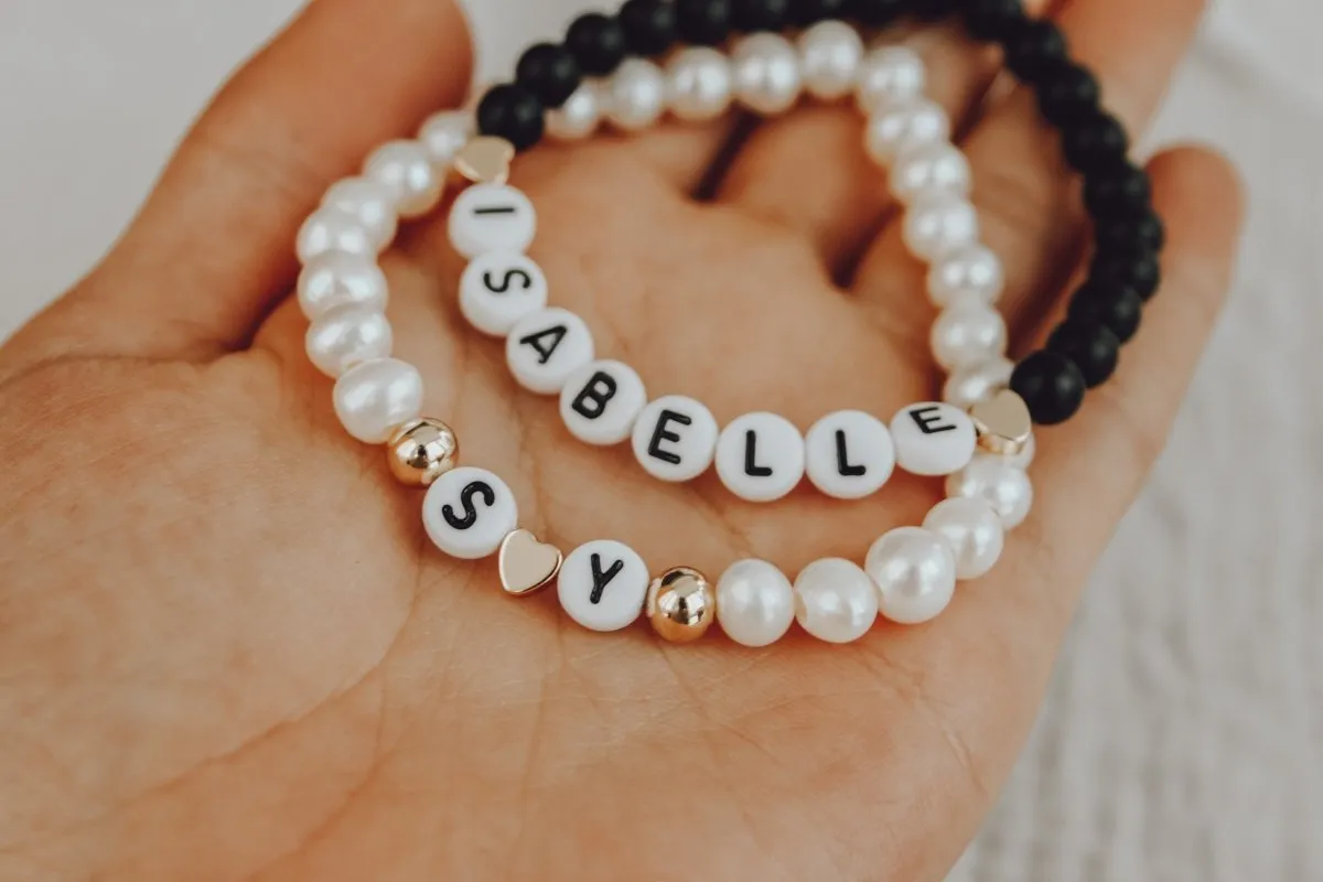 Natural Stone Bracelet with Letter Beads