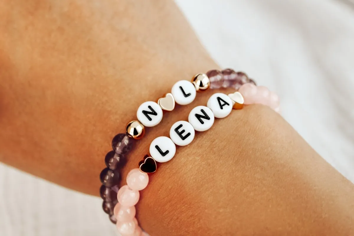 Natural Stone Bracelet with Letter Beads