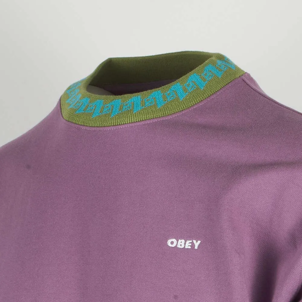 Obey Men's Purple Green Aqua Collar Crew Neck L/S Sweater (S01B)