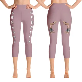 Our best viral leggings dusty rose awesome goddess white letters