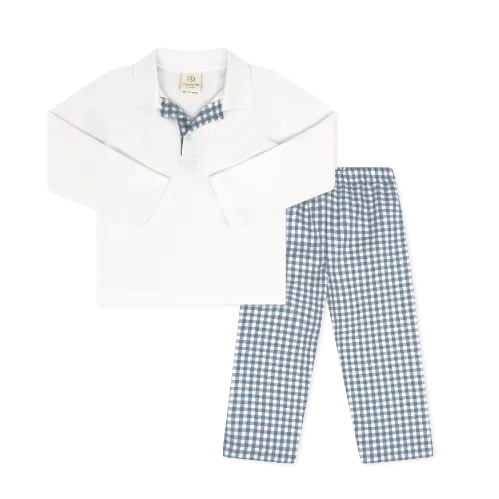 Parker Polo Pant Set | Stone Blue Check