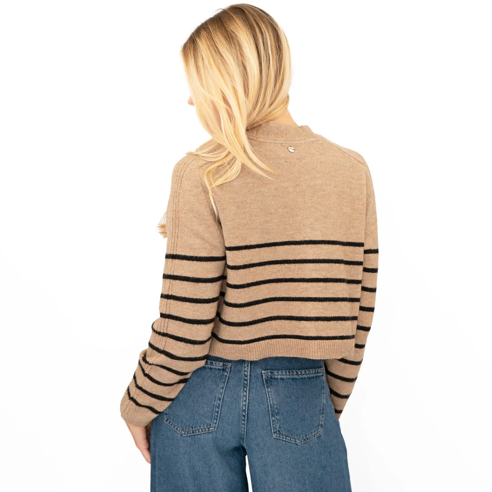 River Island Striped Brown Cropped Cardigan