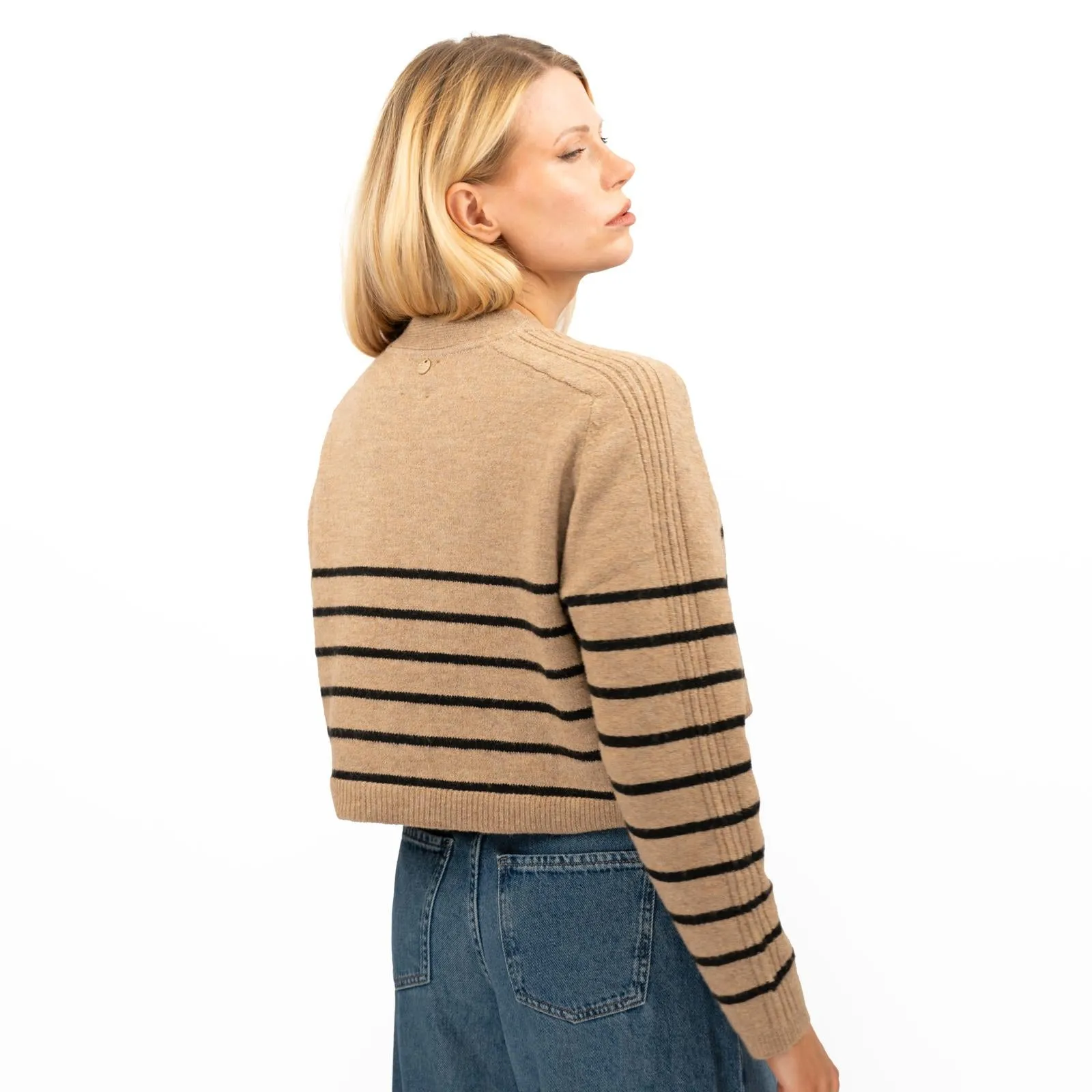 River Island Striped Brown Cropped Cardigan