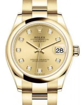 Rolex Datejust 31 Lady Midsize Yellow Gold Champagne Diamond Dial & Smooth Domed Bezel Oyster Bracelet 278248