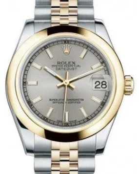 Rolex Datejust 31 Lady Midsize Yellow Gold/Steel Silver Index Dial & Smooth Domed Bezel Jubilee Bracelet 178243 - NEW