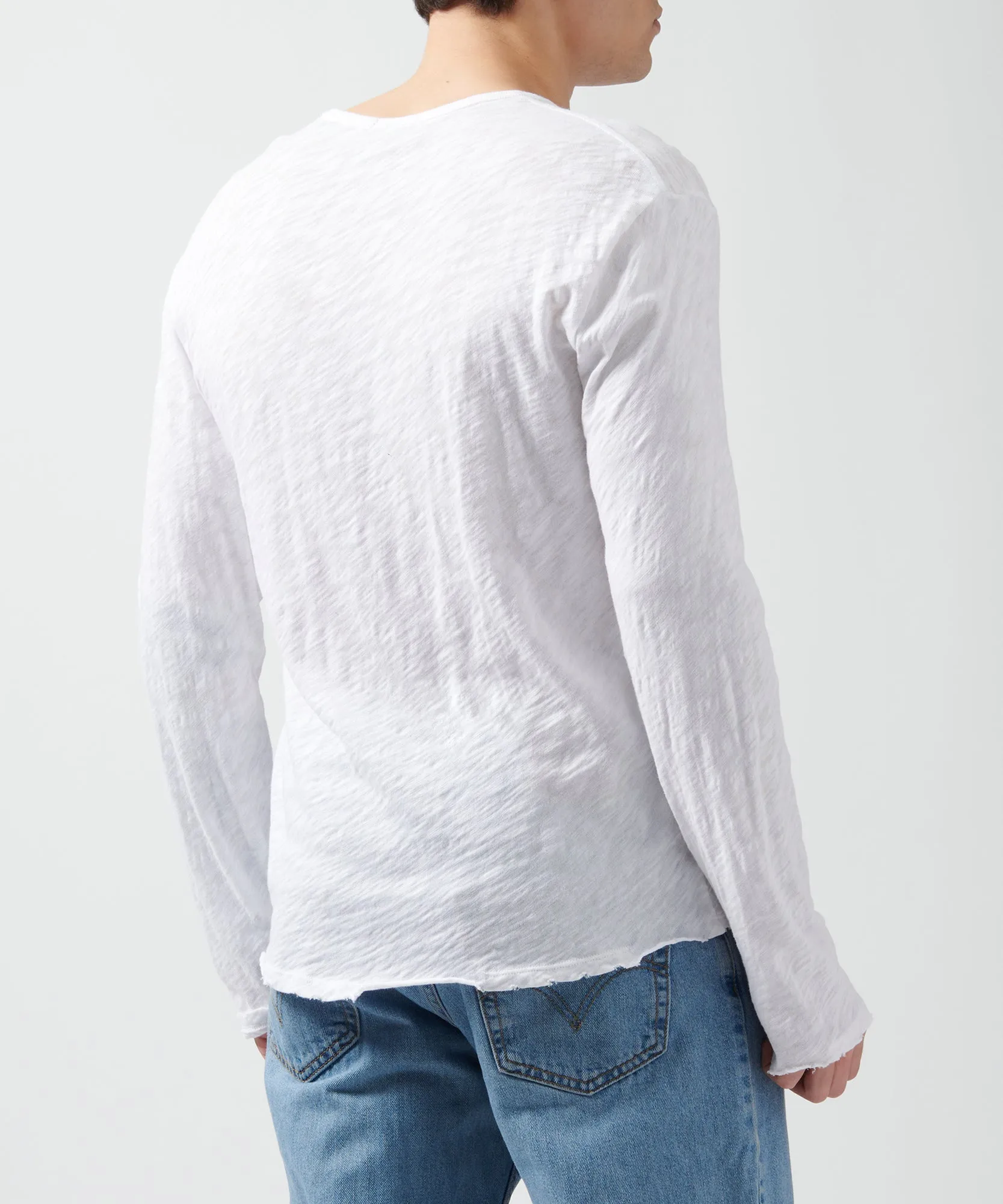 Slub Jersey Destroyed Wash Henley - White