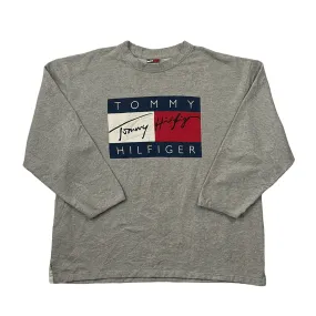 Vintage 90s Grey Tommy Hilfiger Spell-Out Sweatshirt - Extra Large