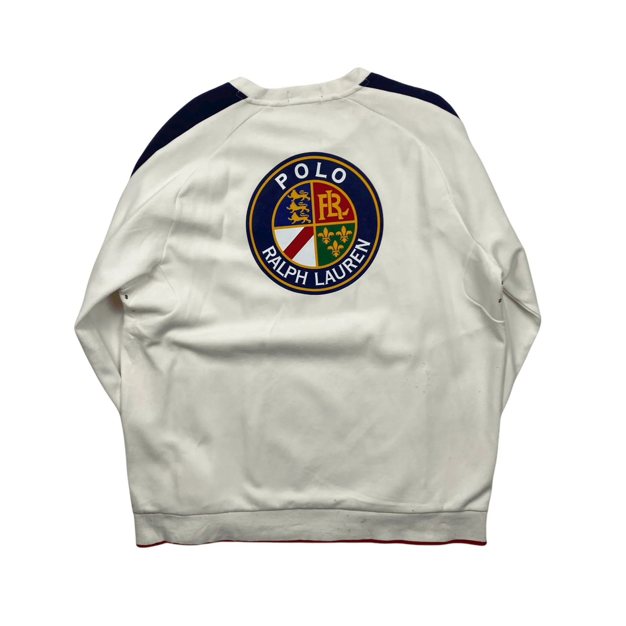 Vintage 90s White Polo Ralph Lauren Ski Crest Spell-Out Sweatshirt - Extra Large