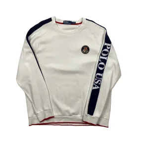 Vintage 90s White Polo Ralph Lauren Ski Crest Spell-Out Sweatshirt - Extra Large